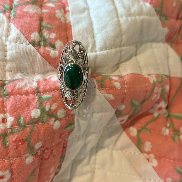 Natural Malachite Gem Stone Boho 925 Silver Ring 7 💍 Cottage Core Vintage Style - Picture 8 of 9